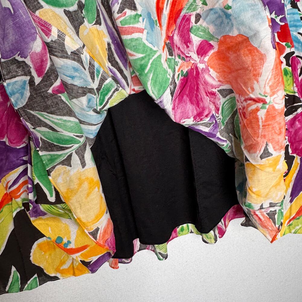 Lauren Ralph Lauren 2000s Floral Cotton Pleated Skirt Black Multicolor Size 14 - Picture 12 of 14